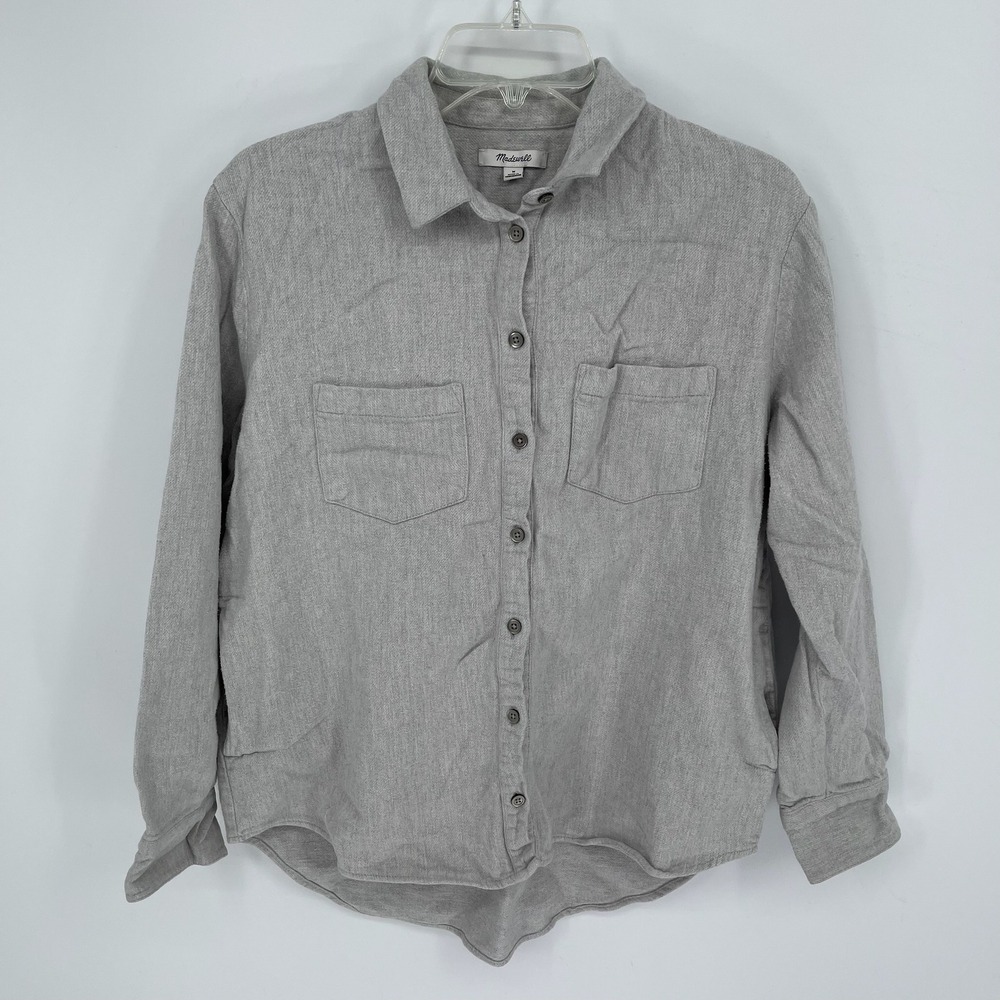 Madewell‎ Women's Gray Twill Flannel Side Pocket Button Down Shirt Size Medium